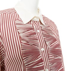 OSCAR DE LA RENTA S08 Stripe Pleated Placket Contrast Collar top US16 4XL