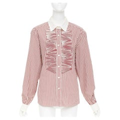 OSCAR DE LA RENTA S08 Stripe Pleated Placket Contrast Collar top US16 4XL