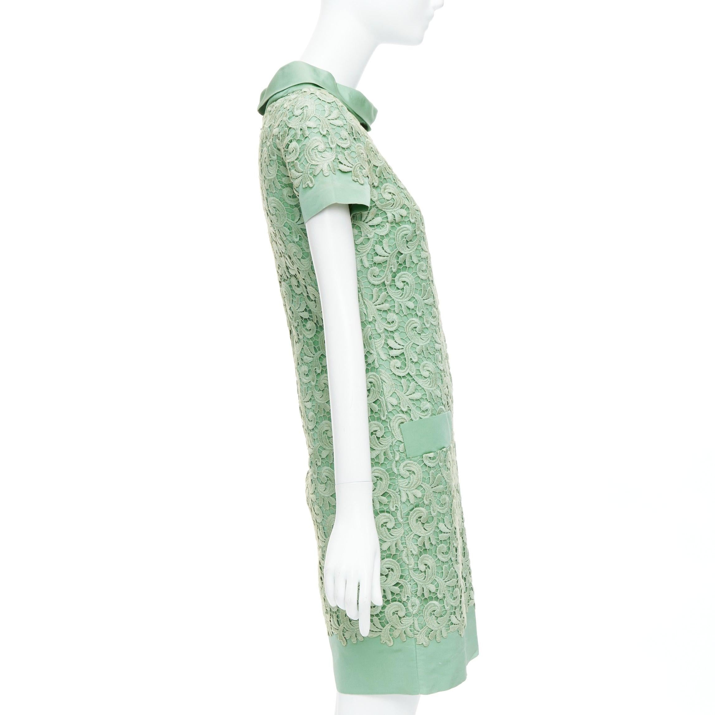 Donna OSCAR DE LA RENTA S12 100%  abito verde in pizzo di cotone e seta con collo alto US0 XS in vendita