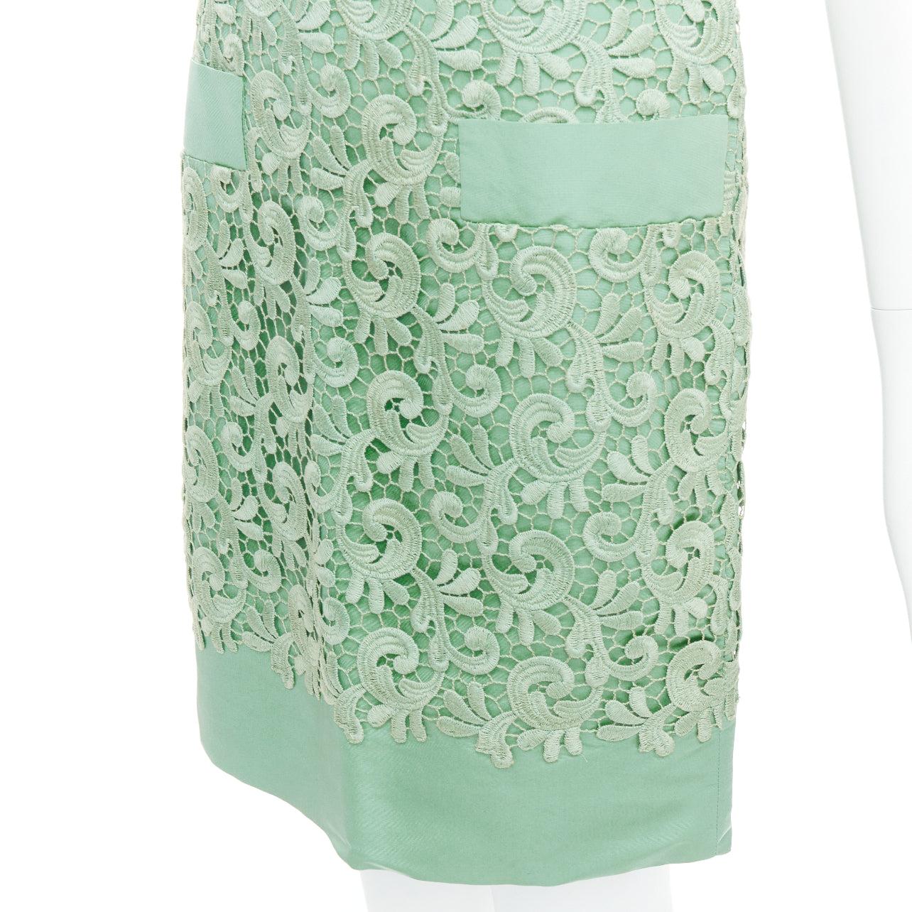 OSCAR DE LA RENTA S12 100%  abito verde in pizzo di cotone e seta con collo alto US0 XS in vendita 3