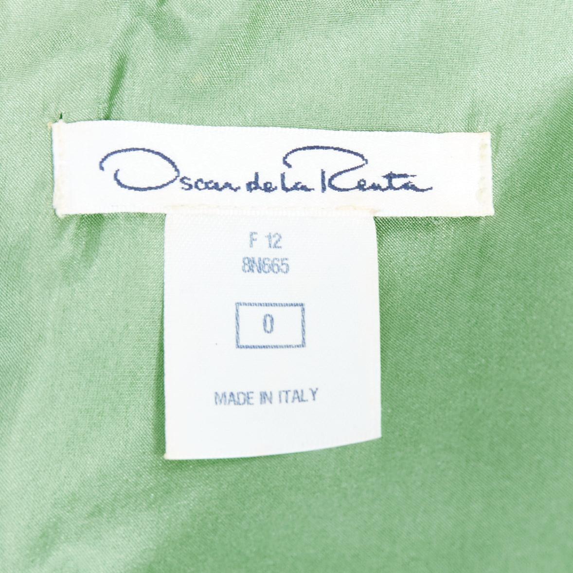 OSCAR DE LA RENTA S12 100%  abito verde in pizzo di cotone e seta con collo alto US0 XS in vendita 4