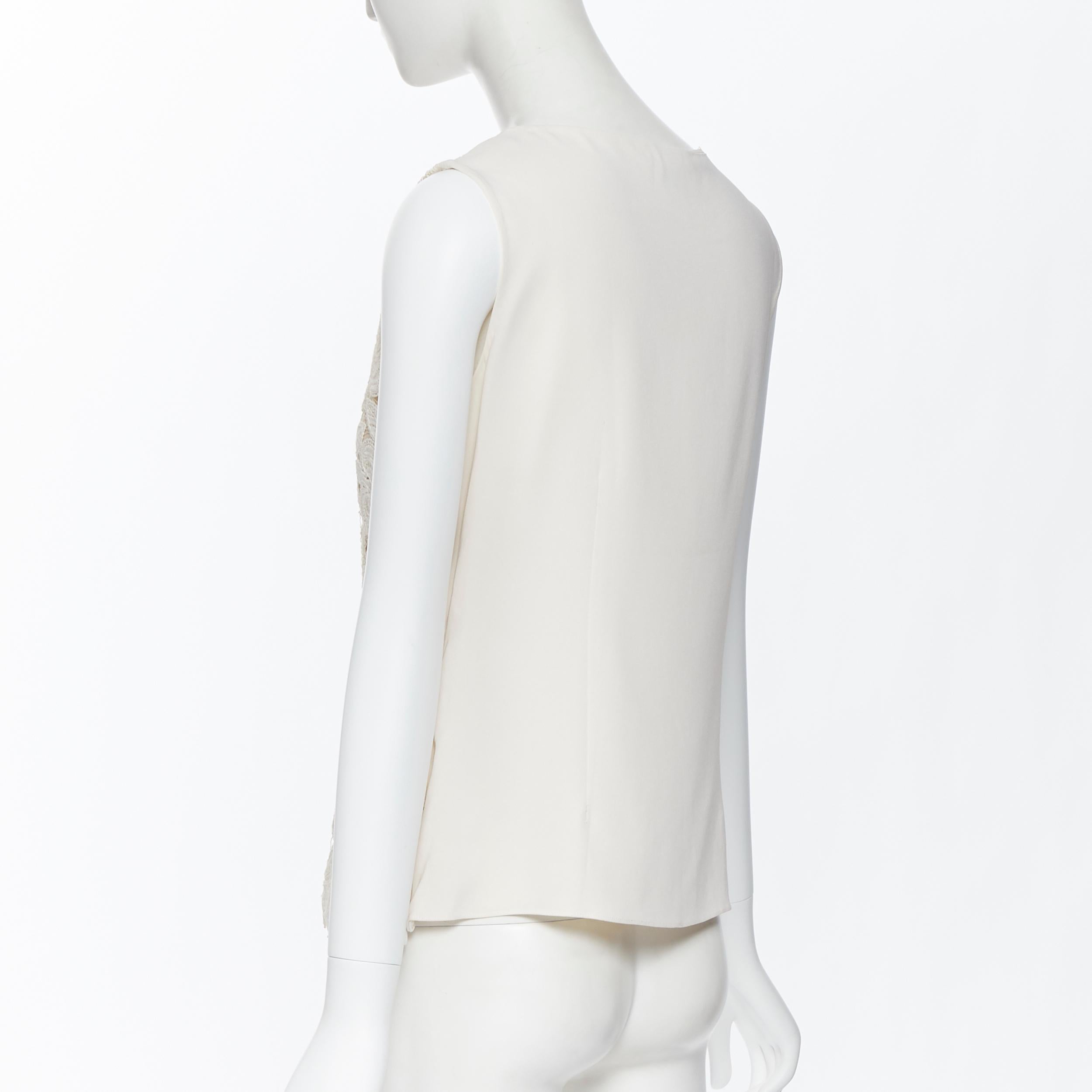 Beige OSCAR DE LA RENTA S15 cream beige lace front silk back sleeveless top US6