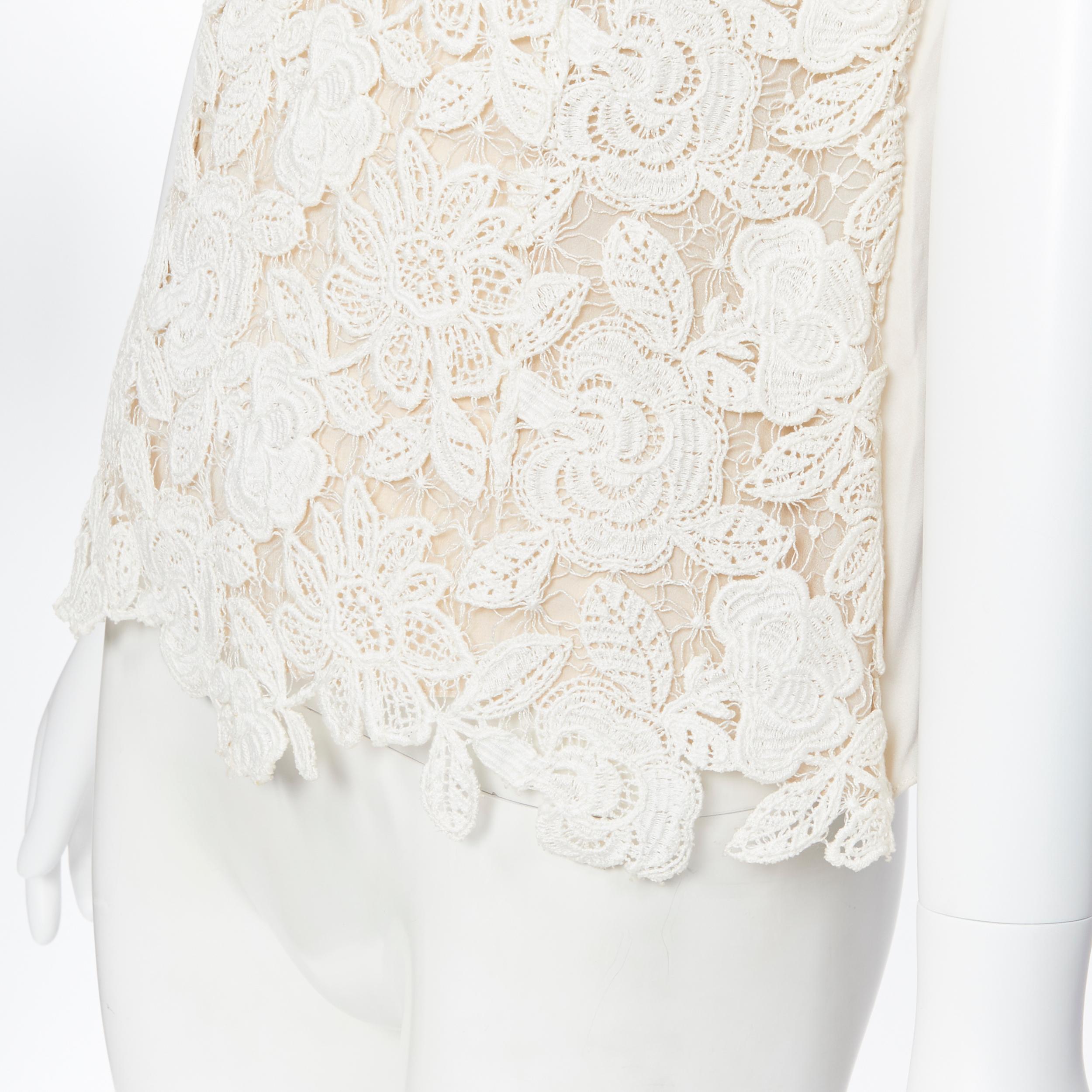 Women's OSCAR DE LA RENTA S15 cream beige lace front silk back sleeveless top US6