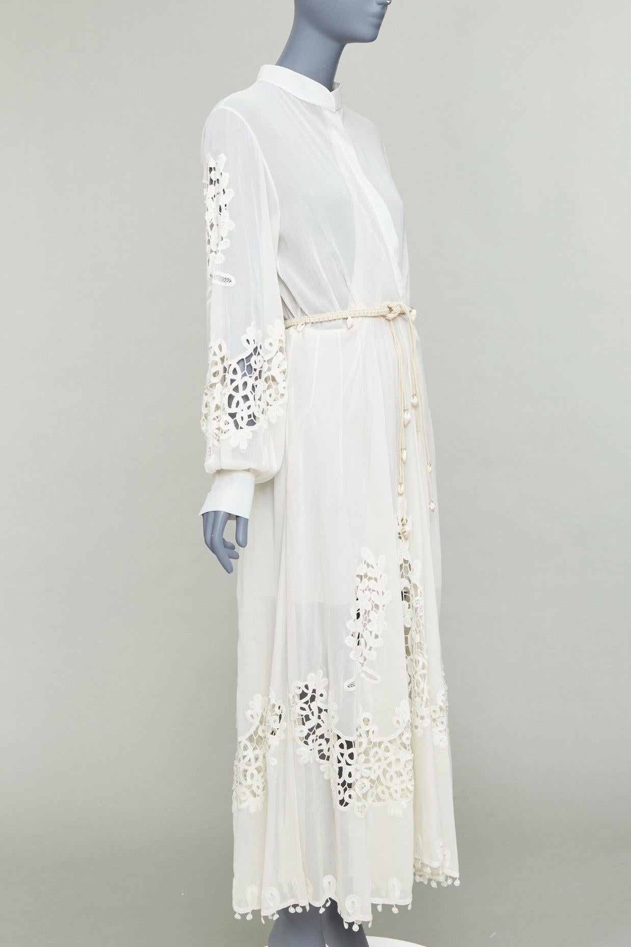 OSCAR DE LA RENTA S19 Laufsteg schiere Stickerei Muschelgürtel anglais Kleid US6 M (Grau) im Angebot