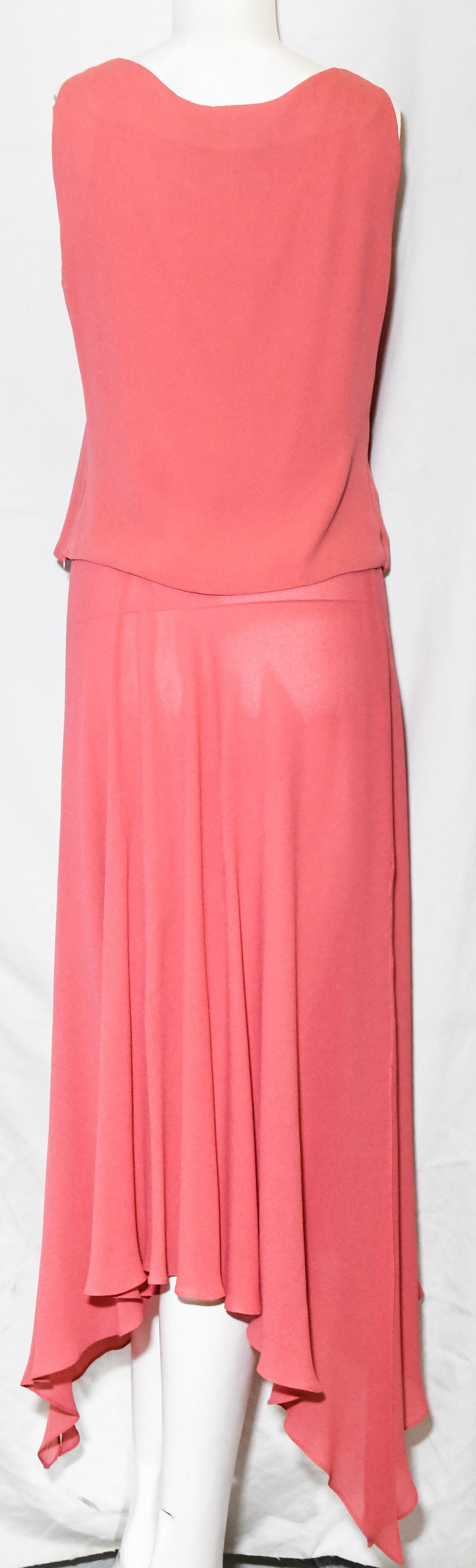 Pink Oscar de la Renta Salmon Crepe de Chine 2 Piece Sleeveless Dress For Sale