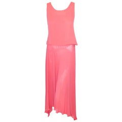 Oscar de la Renta Salmon Crepe de Chine 2 Piece Sleeveless Dress