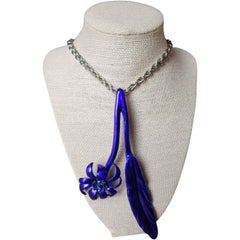 Oscar de la Renta Sculptural Metallic Enamel Flower Necklace