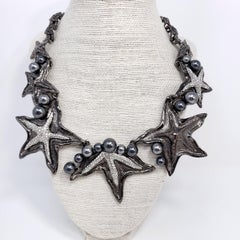 Collar Estrella de Mar Oscar De La Renta, Cristales Swarovski, Gris Oscuro Plata