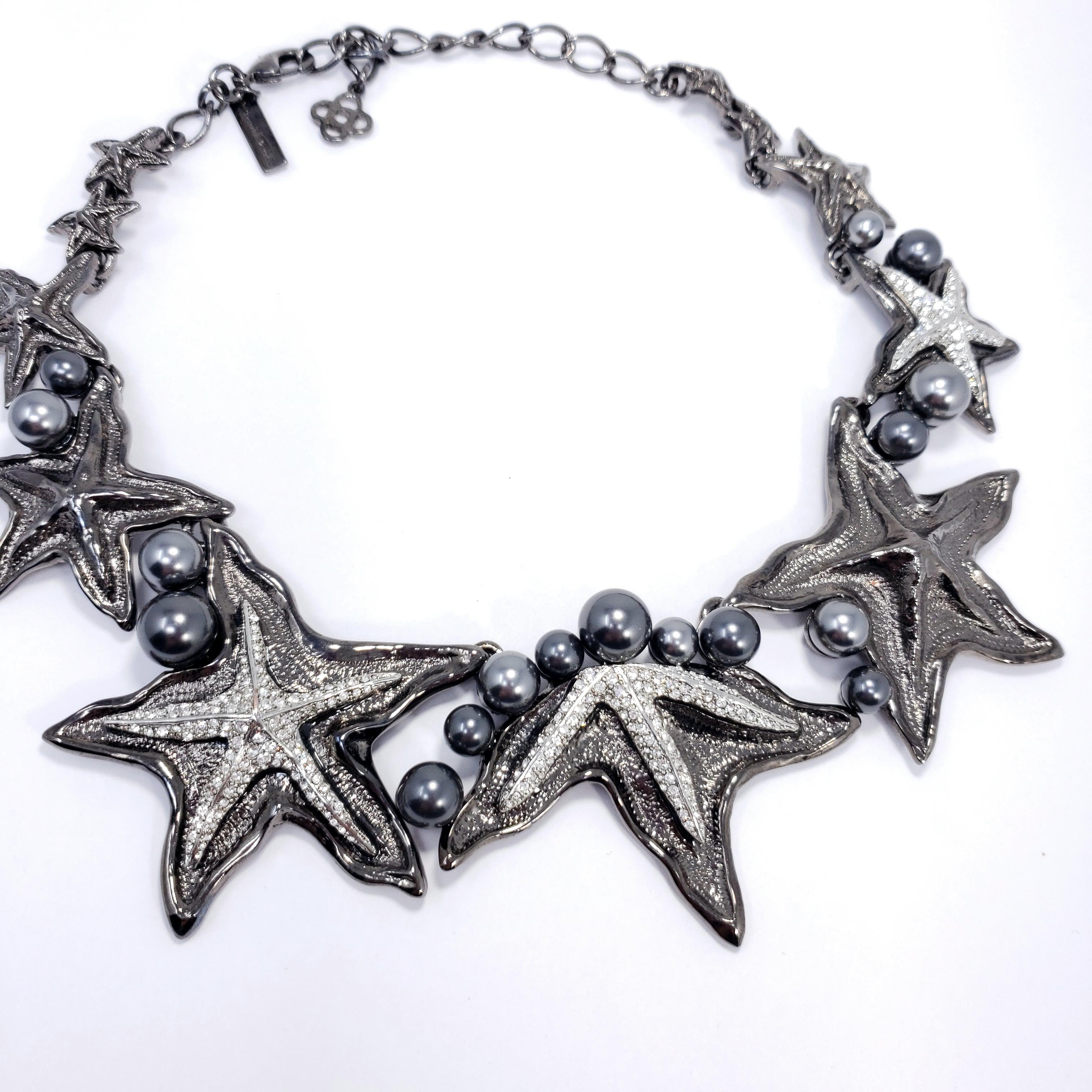Oscar de la Renta Seestern-Halskette mit Swarovski-Kristallen, Dunkelgrau Silber (Zeitgenössisch) im Angebot