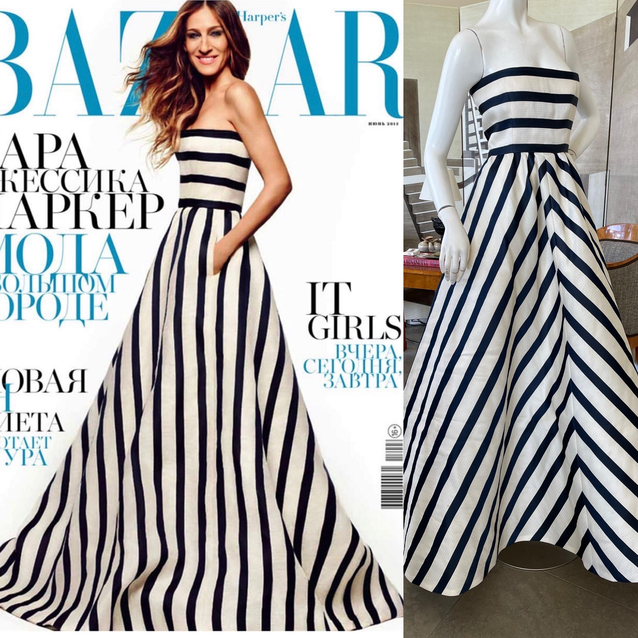 Oscar de la Renta Sensatives trägerloses gestreiftes Ballkleid (Grau) im Angebot