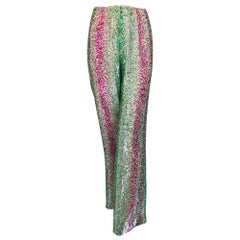 Oscar de la Renta Sequin & Silk Narrow Leg Trouser Magenta, Blue, Green  1990s