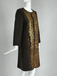 Oscar de la Renta Sequined Chocolate Brown Double Face Wool Coat