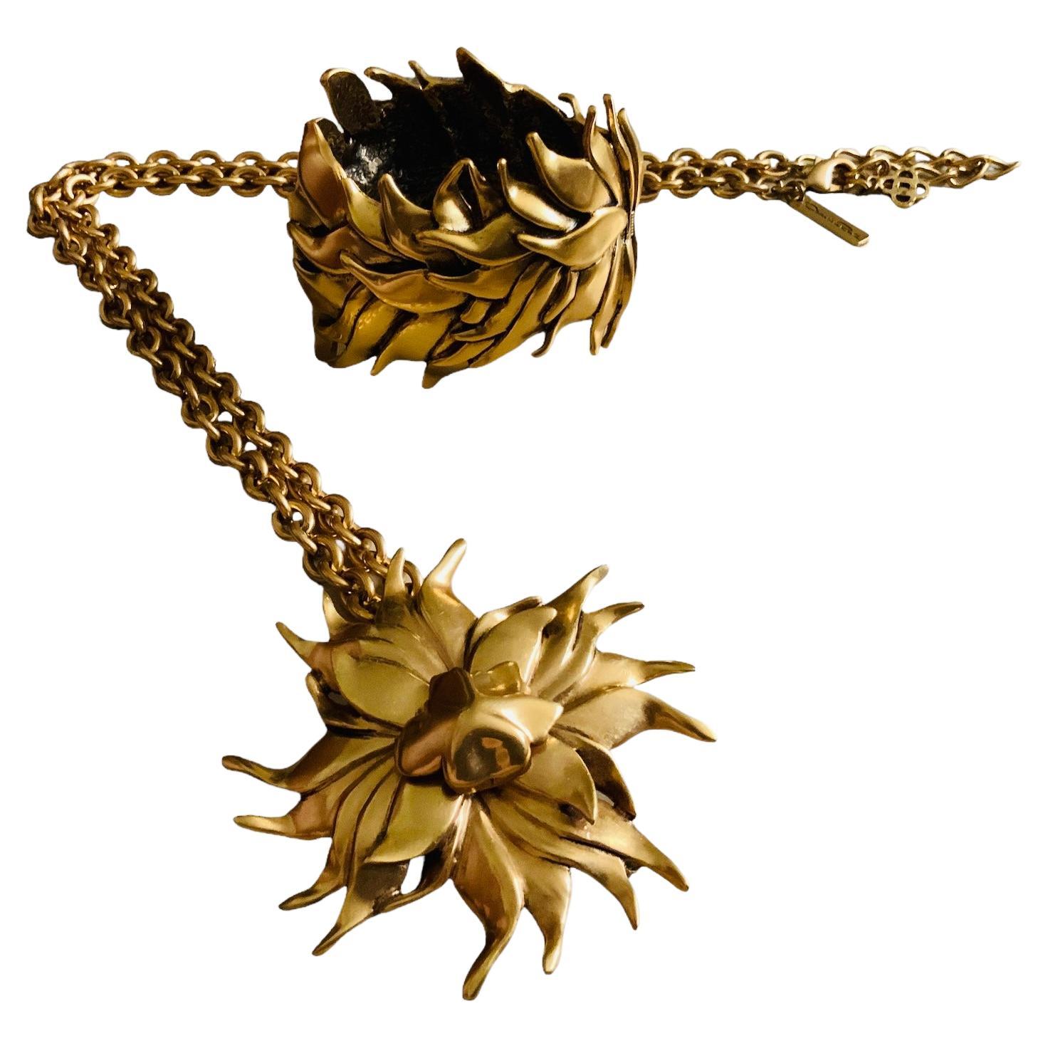Oscar De La Renta Set of Gold Plated Leaves Bracelet and Necklace For Sale