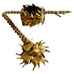 Vintage Oscar De La Renta Set of Gold Plated Leaves Bracelet and Necklace