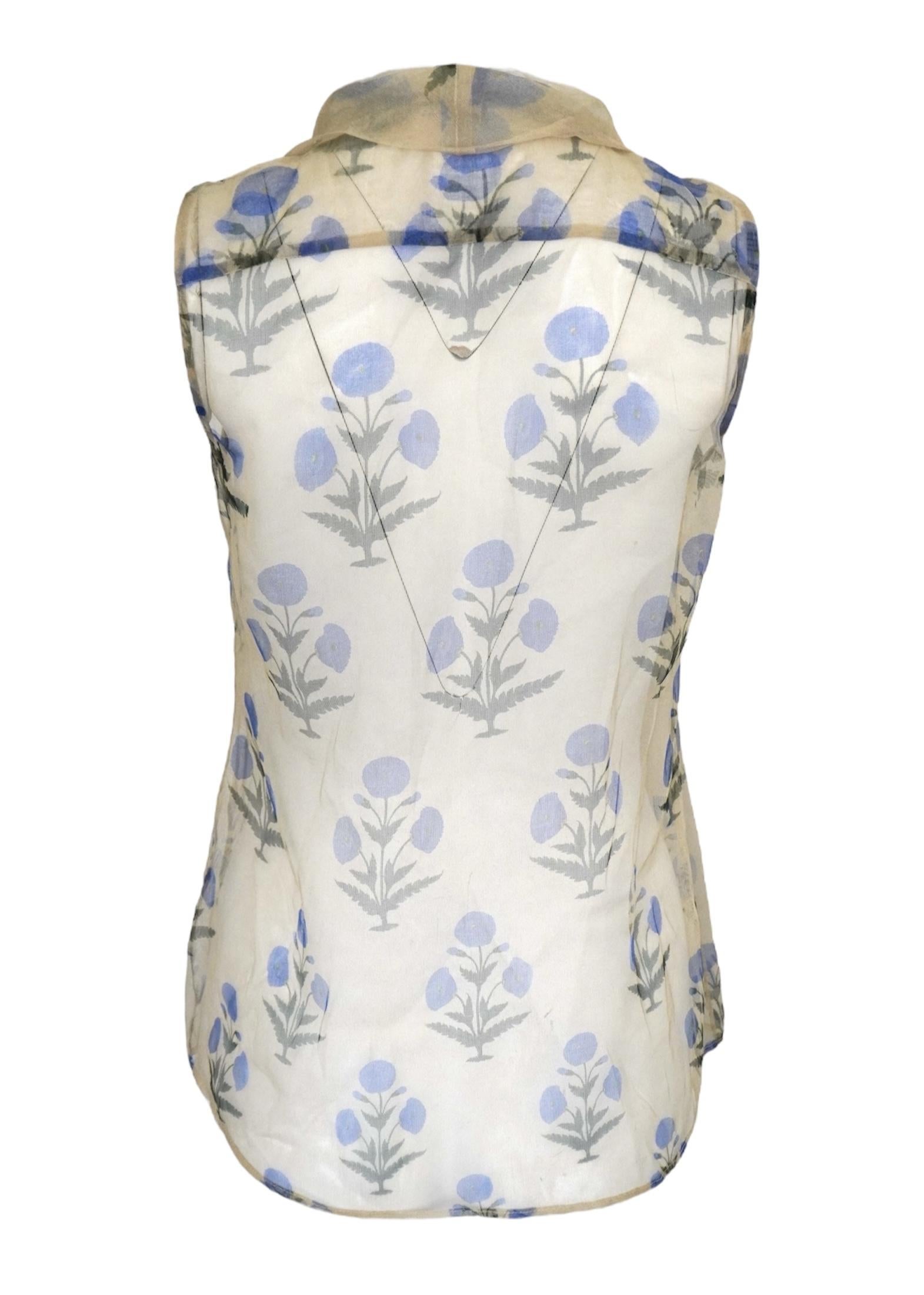 Oscar De La Renta Sheer Floral Sleeveless Blouse In Excellent Condition For Sale In Beverly Hills, CA