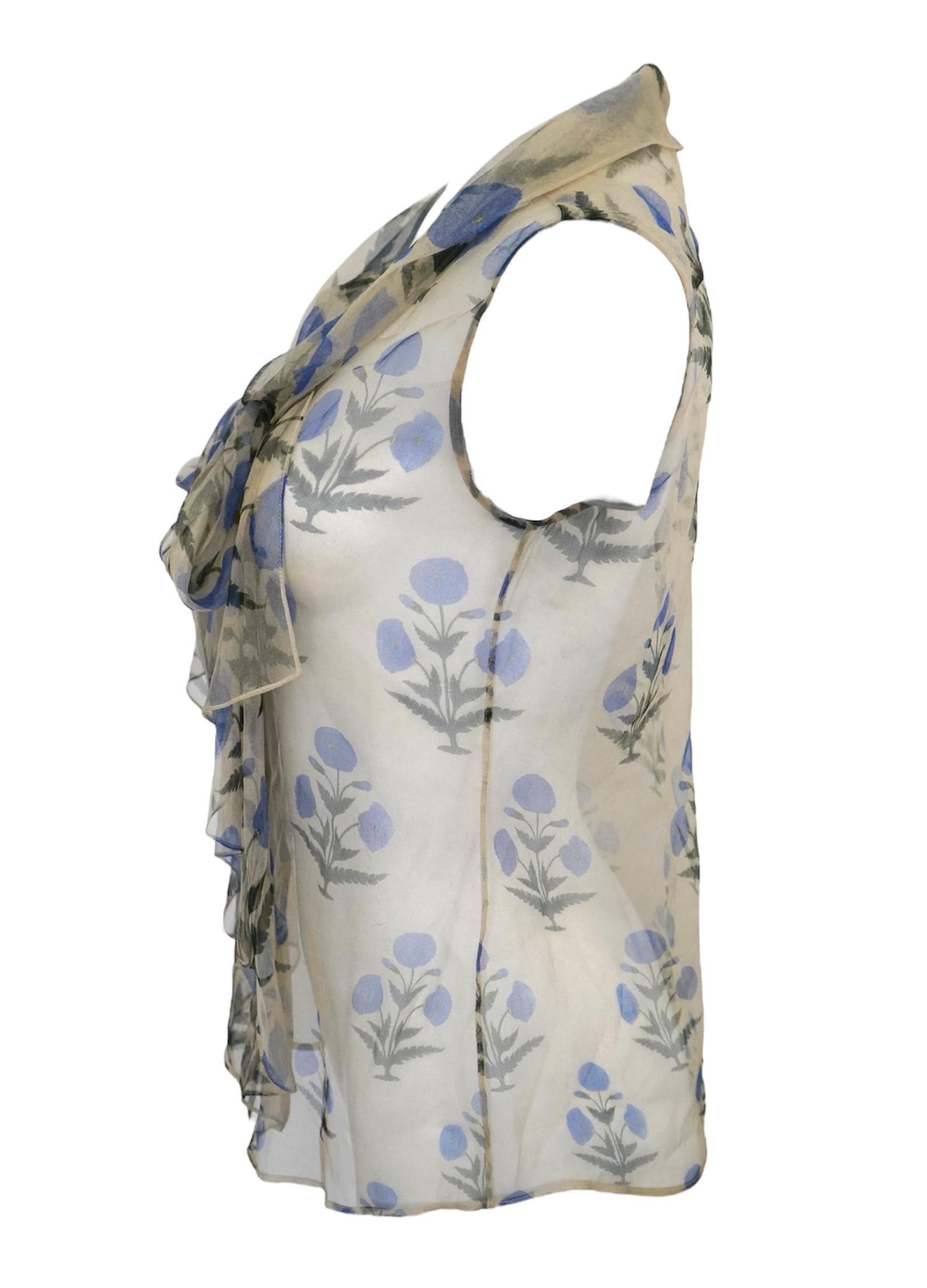 Oscar De La Renta Transparente ärmellose Bluse mit Blumenmuster Damen im Angebot
