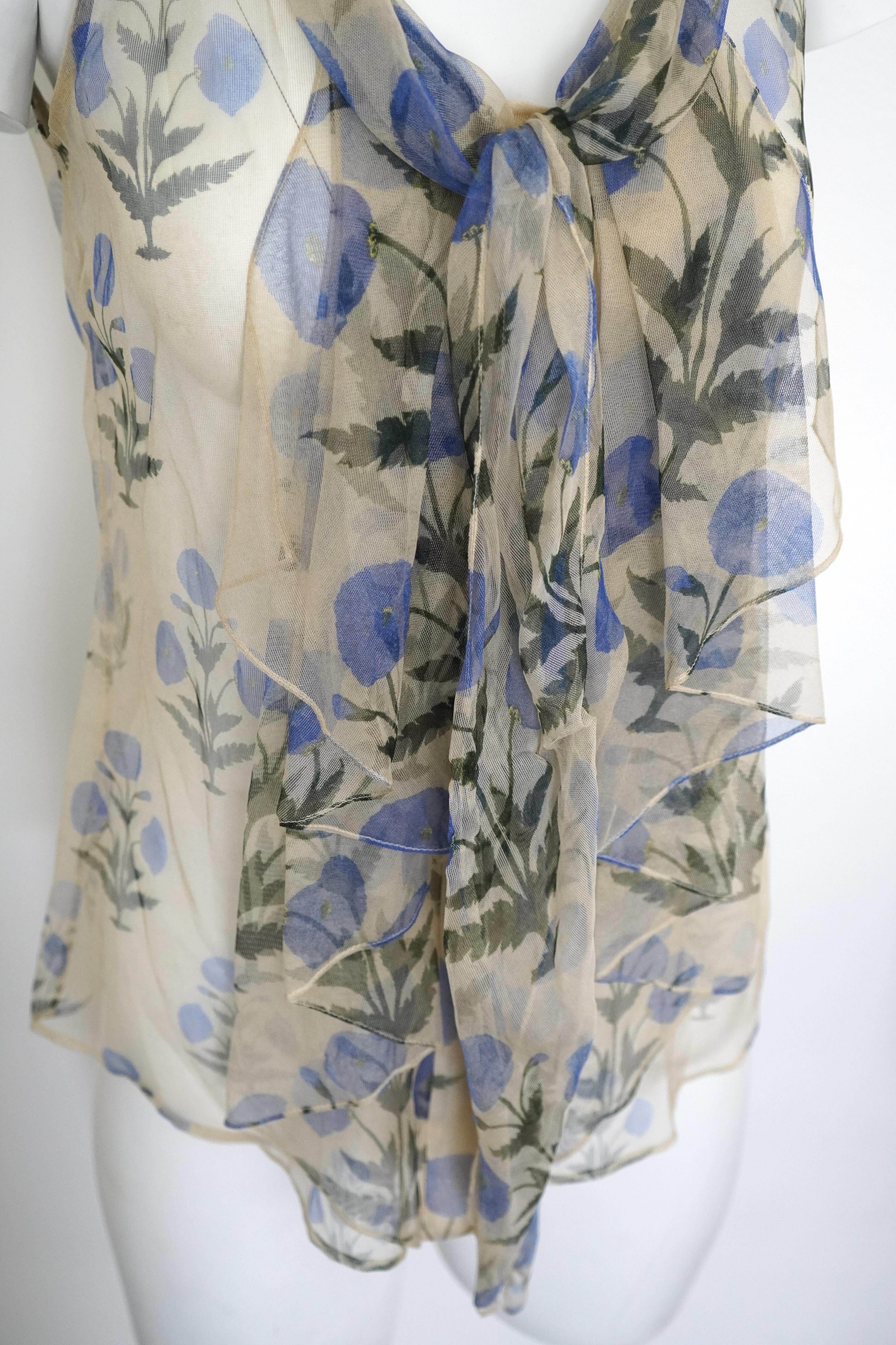 Oscar De La Renta Sheer Floral Sleeveless Blouse For Sale 4