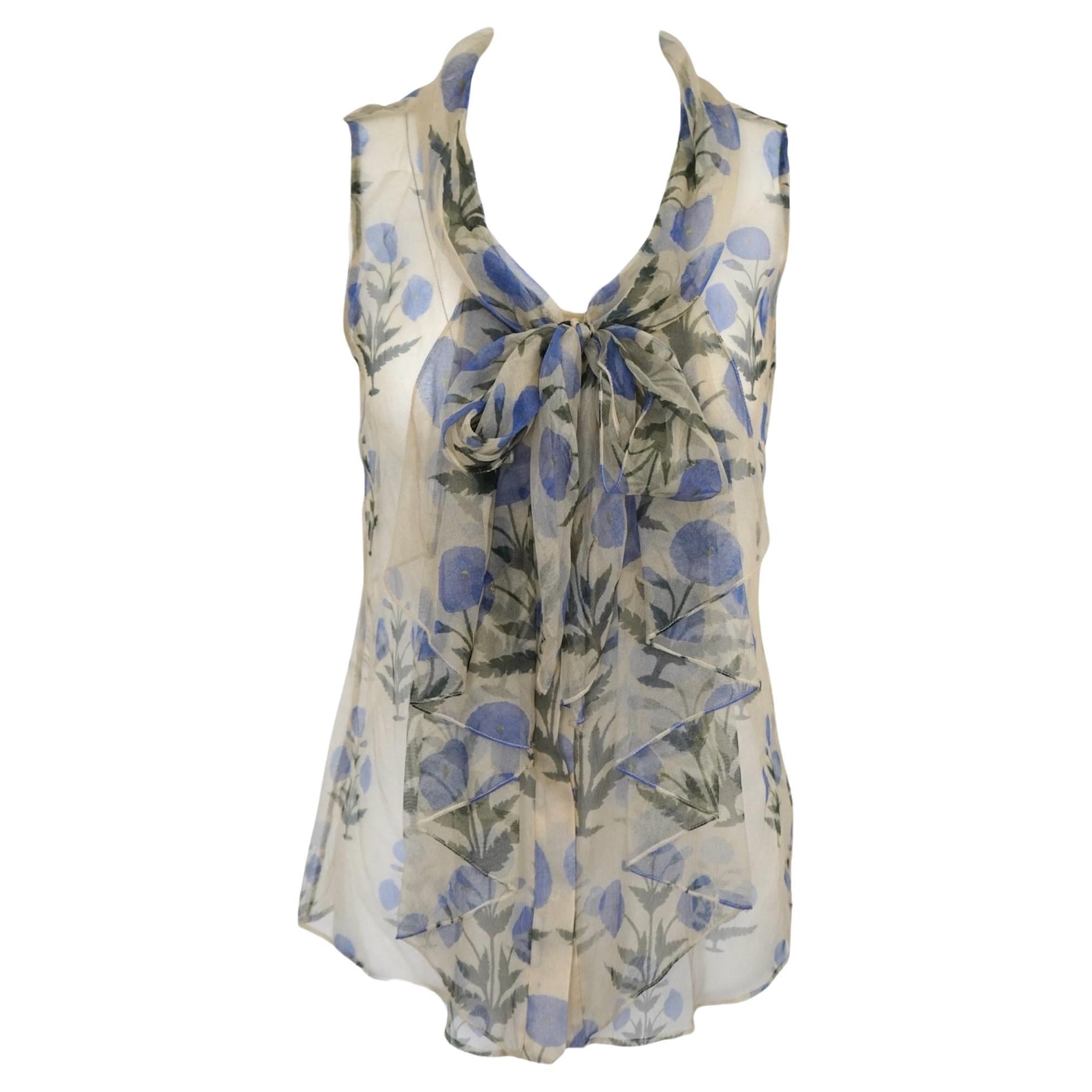 Oscar De La Renta Sheer Floral Sleeveless Blouse