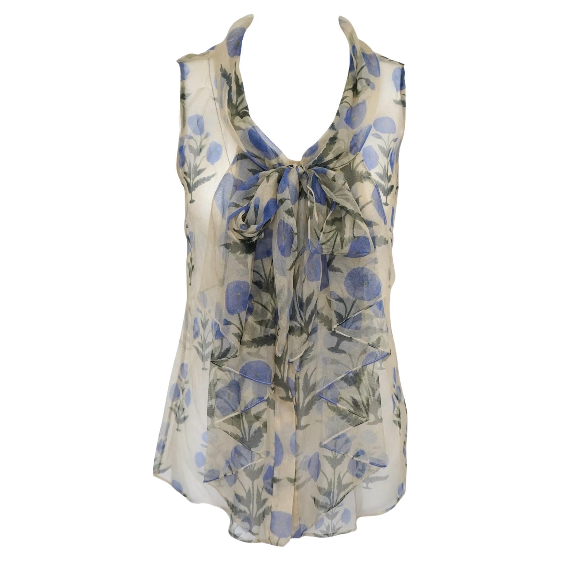 Oscar De La Renta Sheer Floral Sleeveless Blouse For Sale