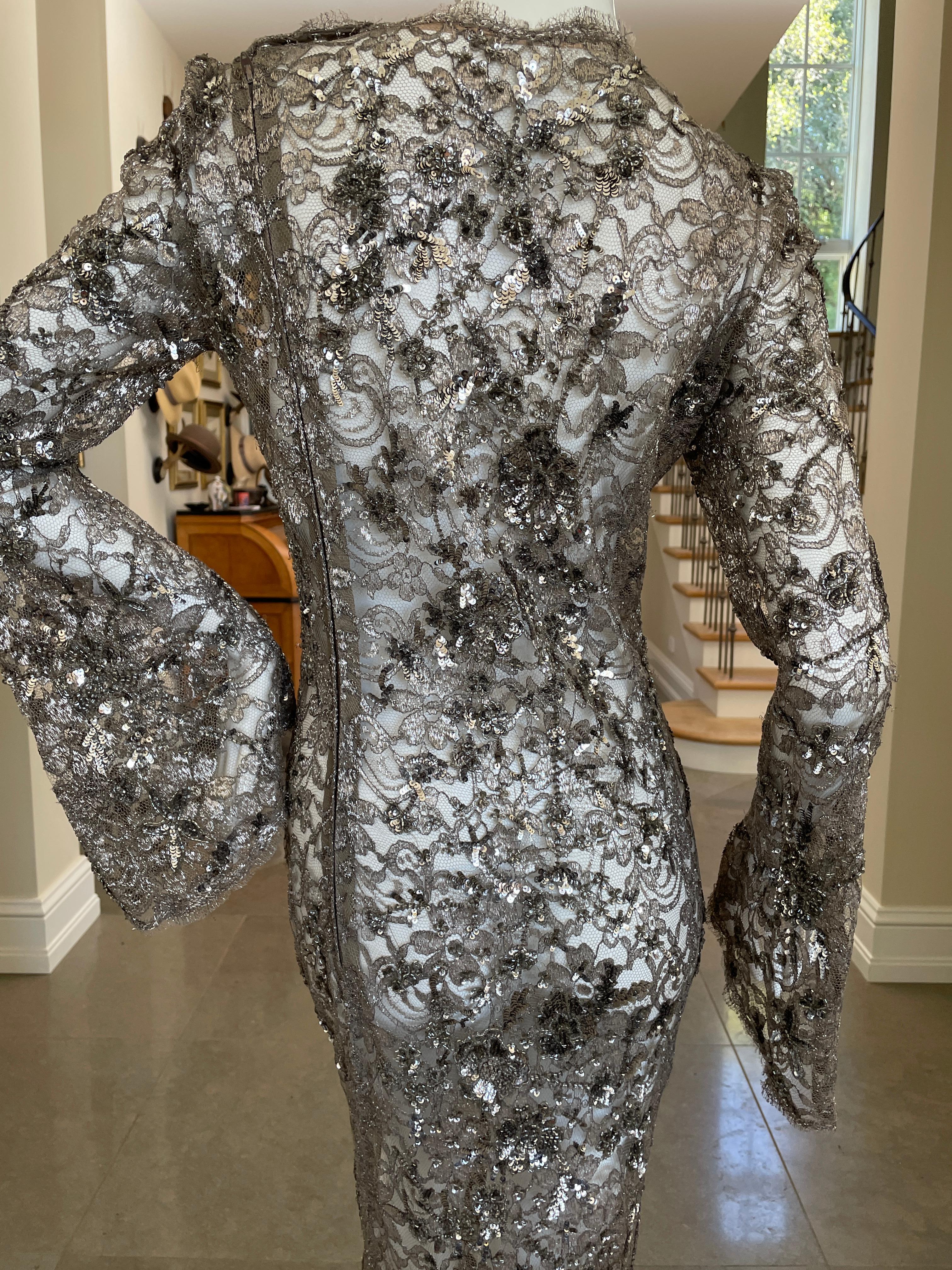 Oscar de la Renta Sheer Silver Lace 
