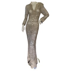 Oscar de la Renta Sheer Vintage Macrame Chenille Sequin Evening Dress