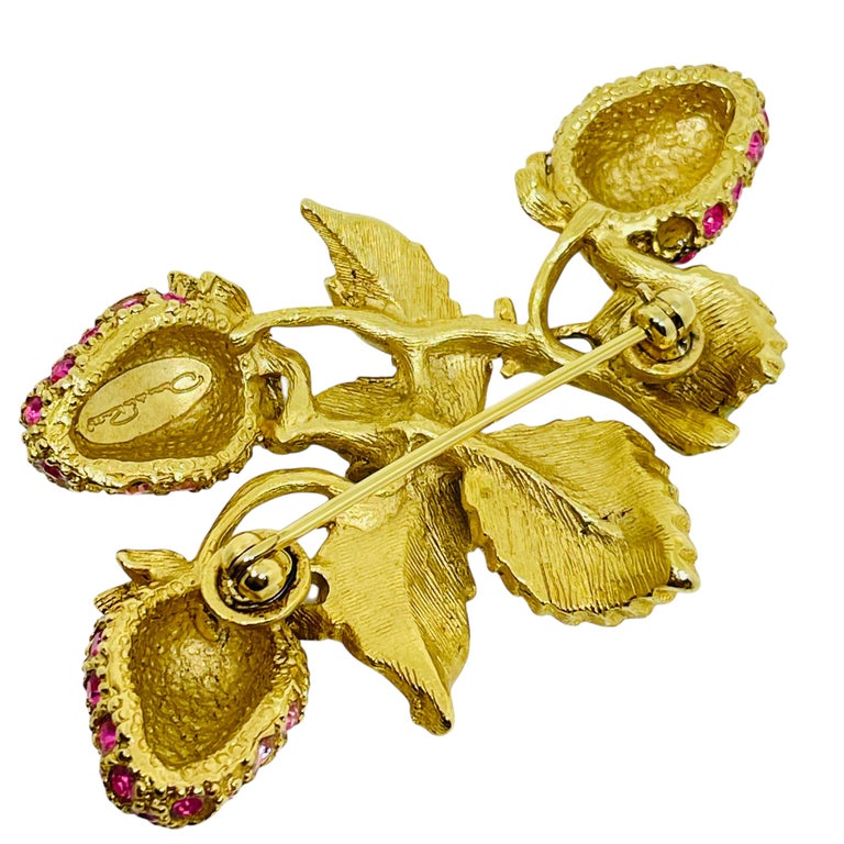 Broche Vintage Année 1960 Dorée Avec Strass Colorés - Occasion En Très Bon état - Sans Imperfection