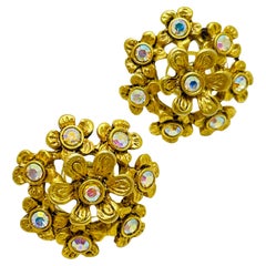 OSCAR DE LA RENTA  pendientes de diseño vintage firmados con brillantes dorados