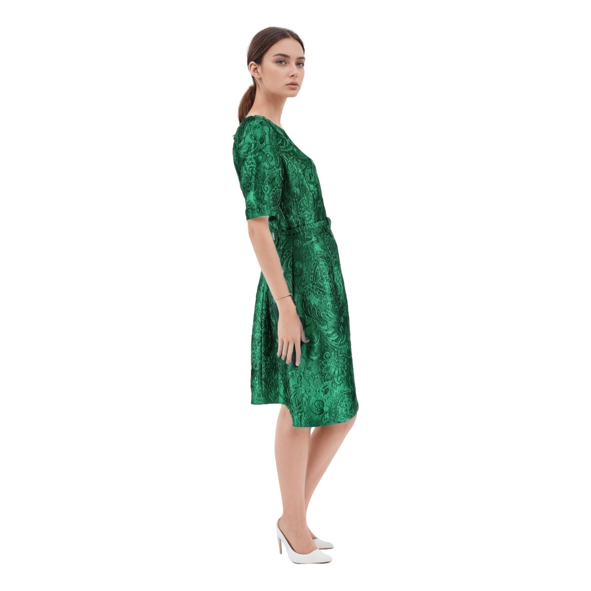 Blue Oscar De La Renta Silk Blend Jacquard Dress