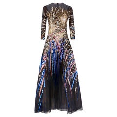 Oscar De La Renta Silk Blend Metallic Embroidered-Firework Mesh Evening Gown Oscar De La Renta Silk Blend Metallic Embroidered-Firework Mesh Evening Gown