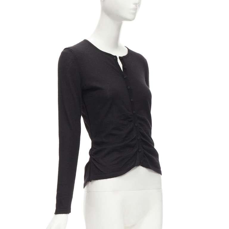 Black OSCAR DE LA RENTA silk cashmere gathered front black cardigan XS For Sale
