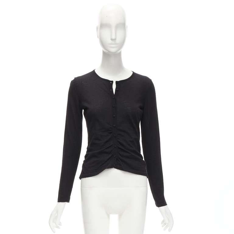 OSCAR DE LA RENTA silk cashmere gathered front black cardigan XS For Sale 5