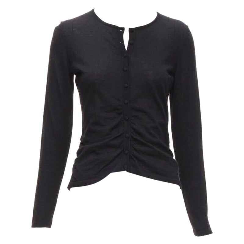 Oscar De La Renta, cardigan nero in cashmere e seta con arricciatura sul davanti XS