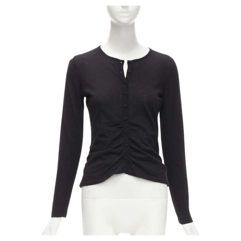 OSCAR DE LA RENTA silk cashmere gathered front black cardigan XS For Sale