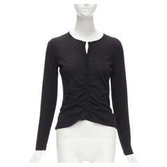 OSCAR DE LA RENTA silk cashmere gathered front black cardigan XS