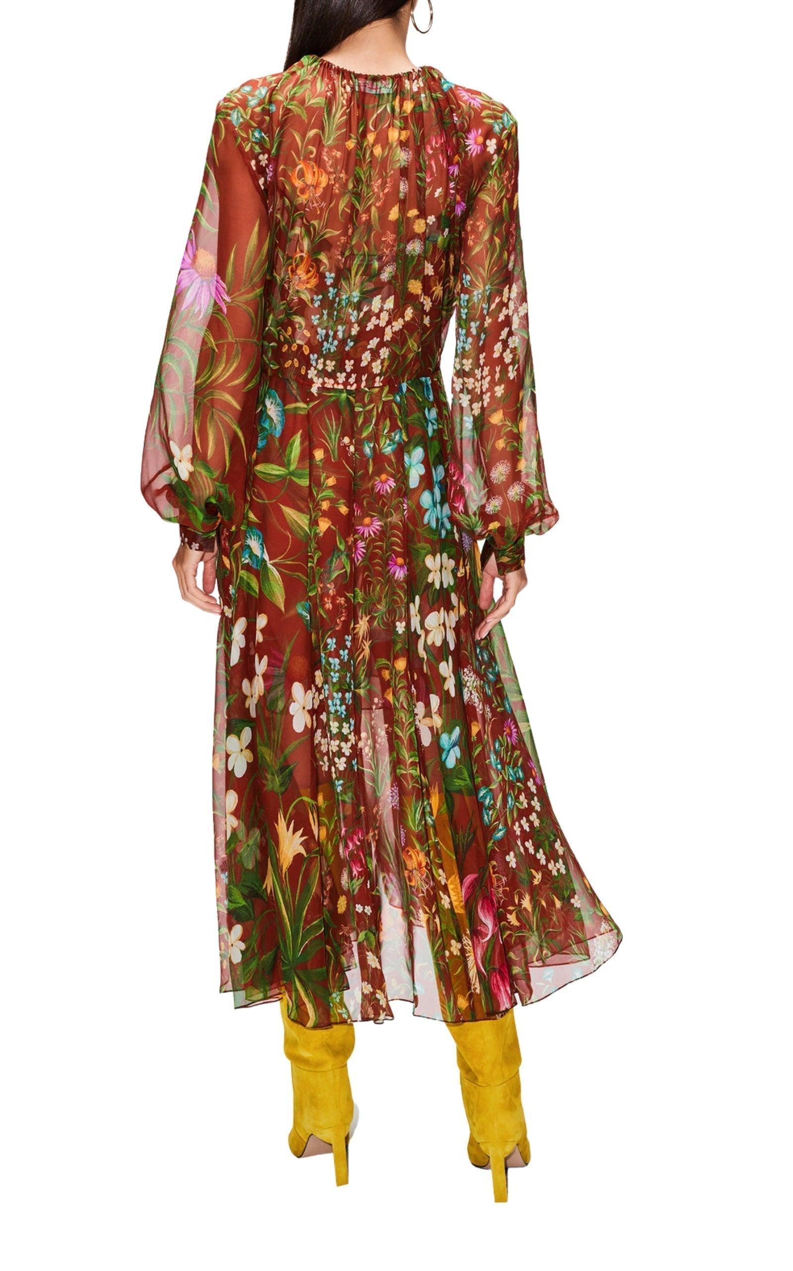 Oscar de la Renta Silk Chiffon Midi Dress Size 4 In New Condition For Sale In Brossard, QC