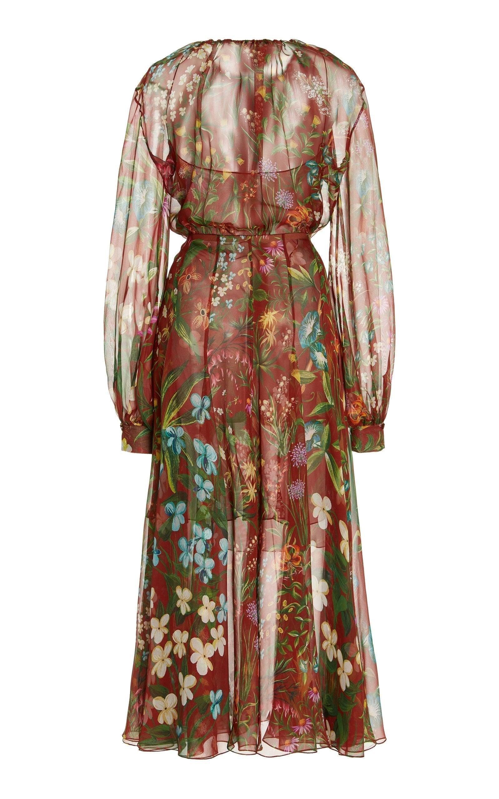 Women's Oscar de la Renta Silk Chiffon Midi Dress Size 4 For Sale