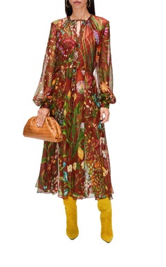 Oscar de la Renta Silk Chiffon Midi Dress Size 6