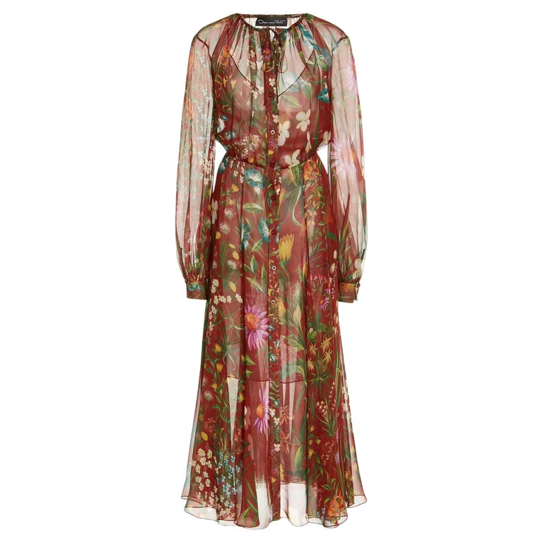 Oscar de la Renta Silk Chiffon Midi Dress Size 6 For Sale at 1stDibs