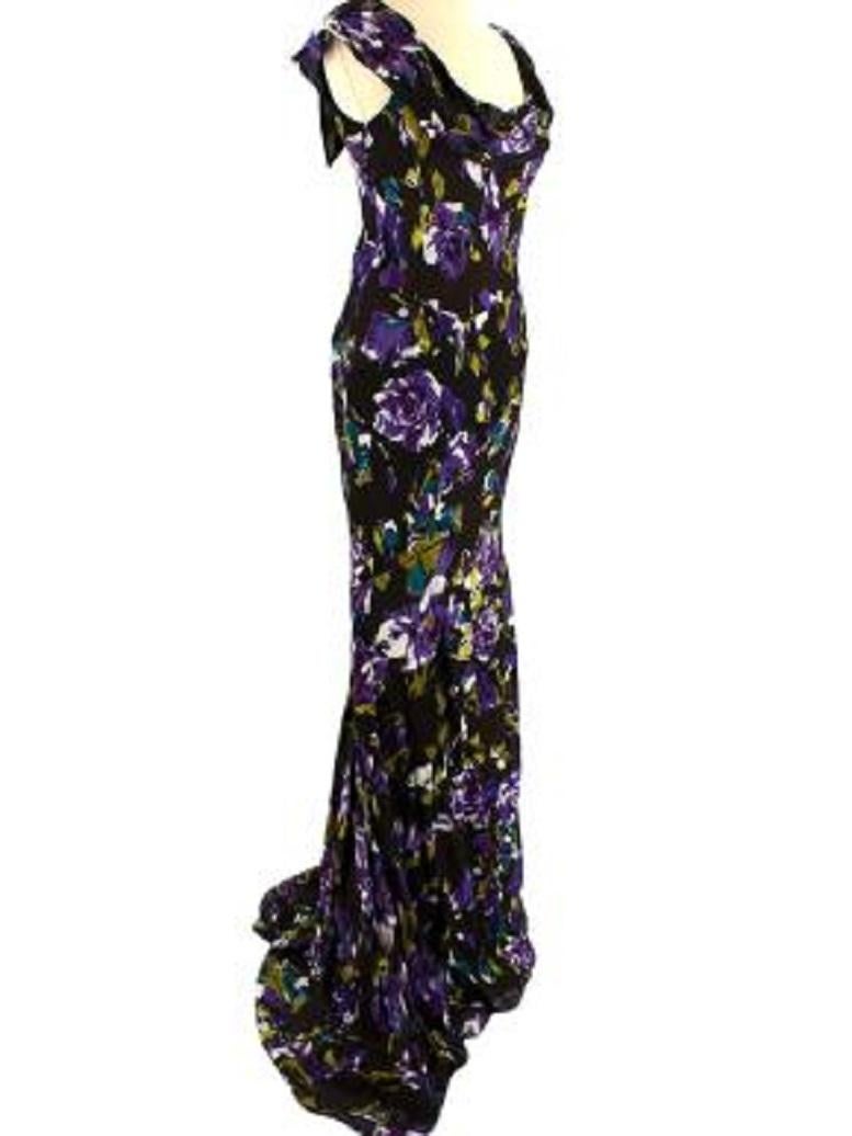 Oscar de la Renta Silk Floral Print Gown In Excellent Condition For Sale In London, GB