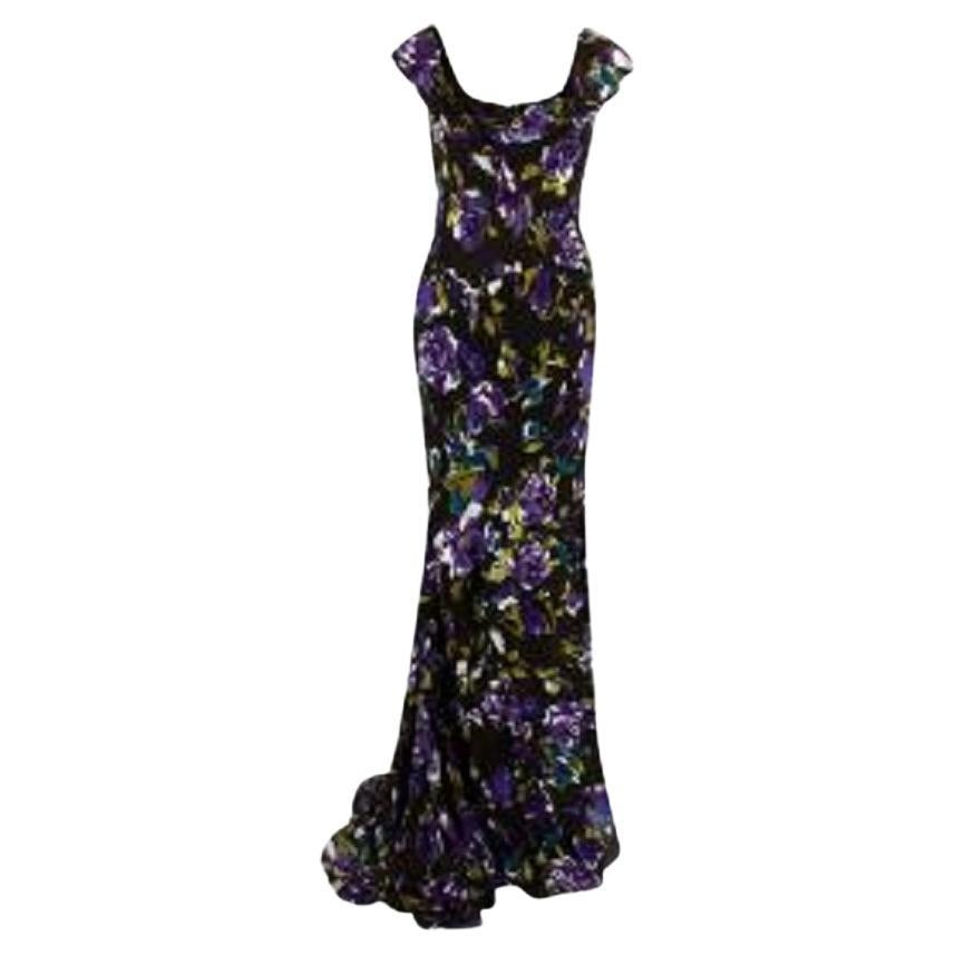 Oscar de la Renta Silk Floral Print Gown For Sale