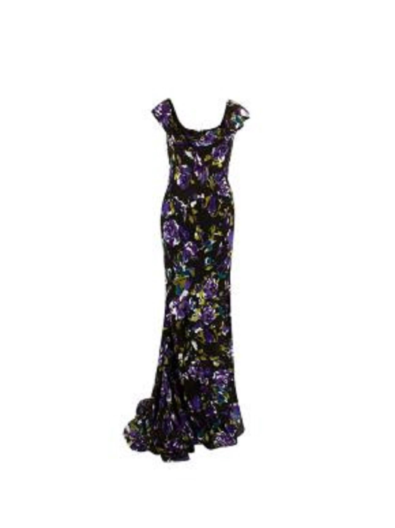 Oscar de la Renta Silk Floral Print Gown For Sale