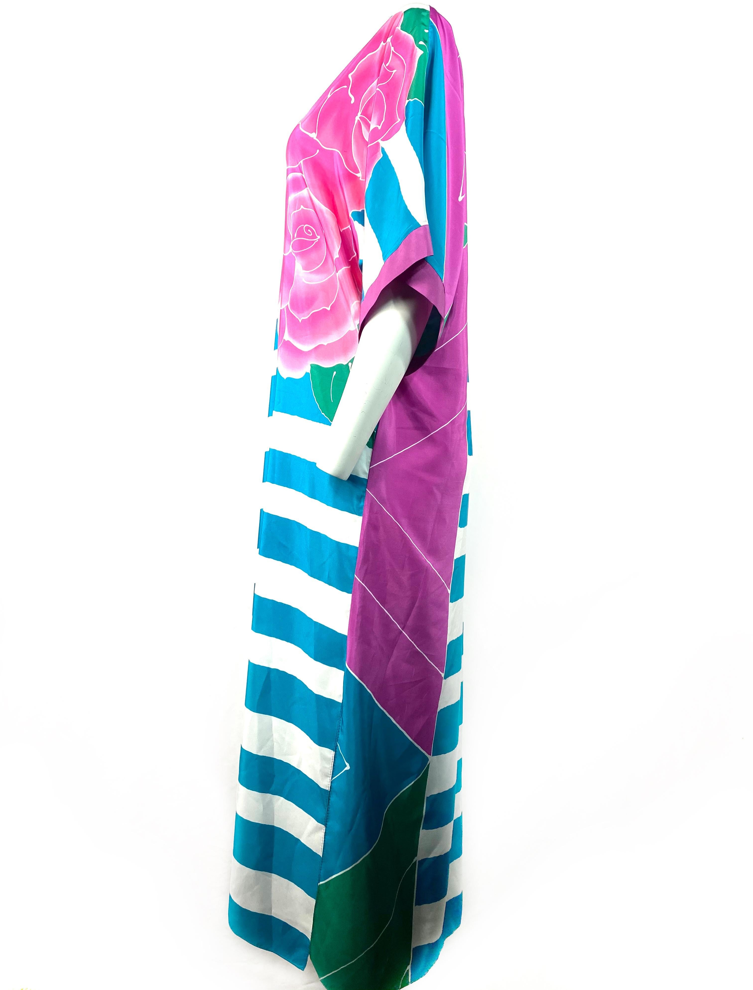 Oscar de la Renta - Robe longue tunique en soie multicolore Excellent état - En vente à Beverly Hills, CA