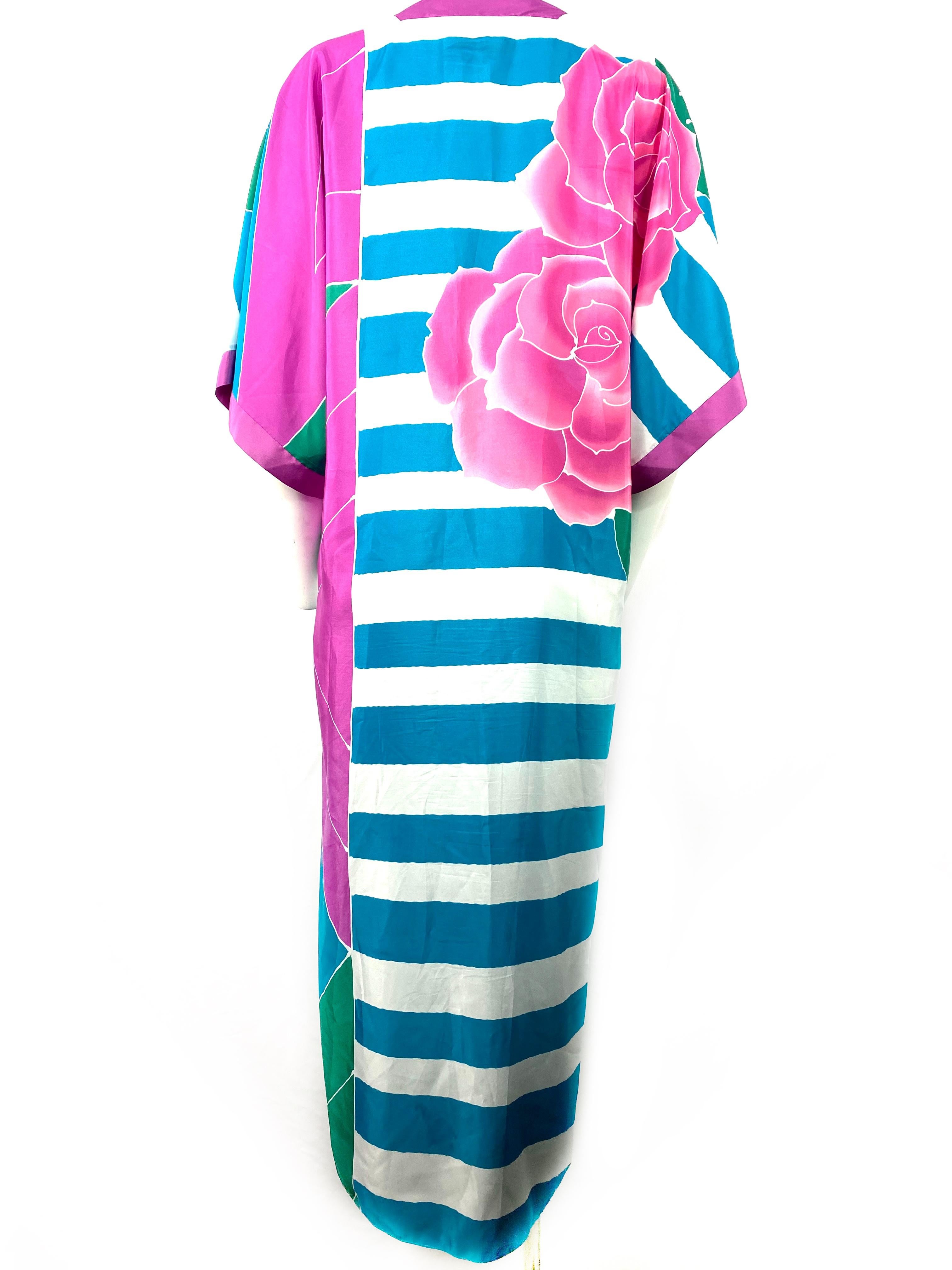 Oscar de la Renta - Robe longue tunique en soie multicolore en vente 1