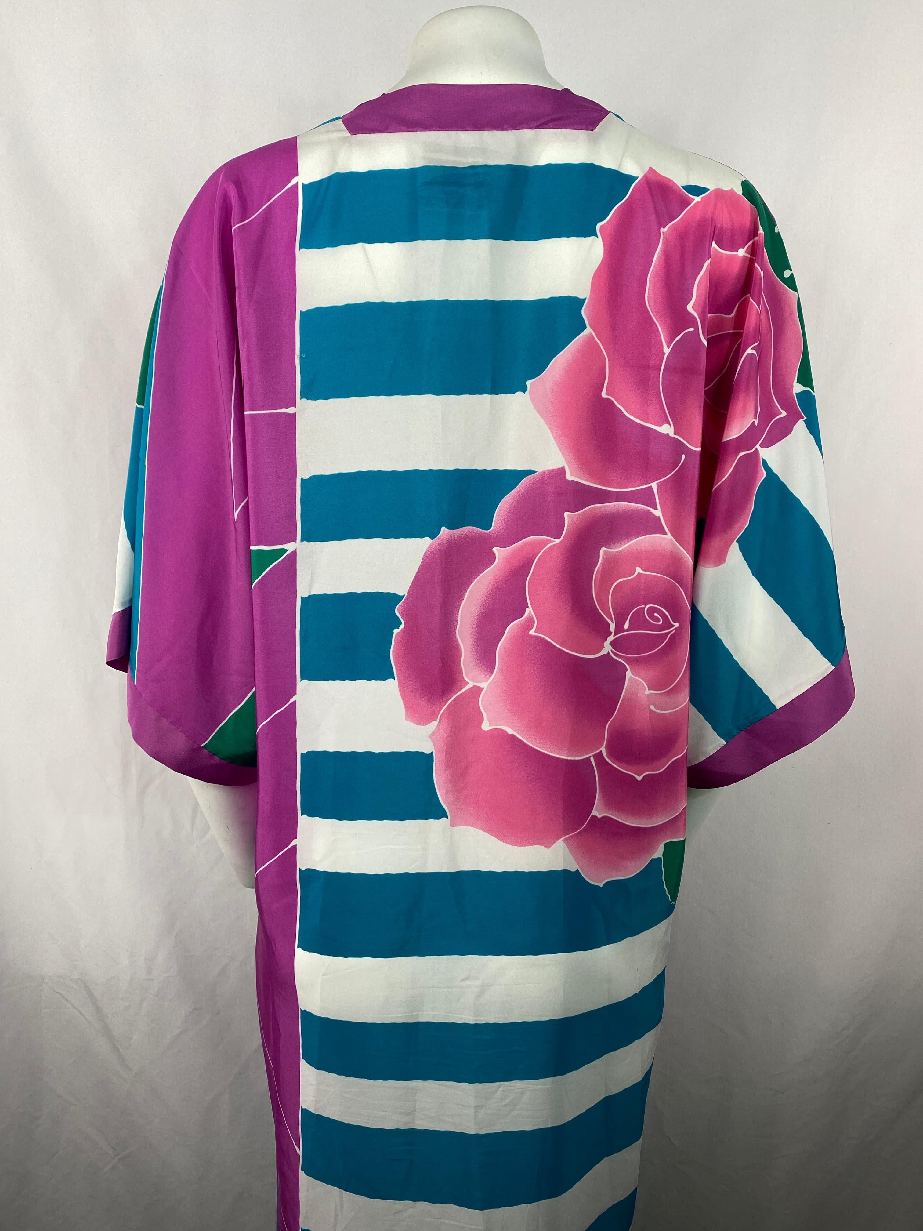 Oscar de la Renta Silk Multi Color Tunica Maxi Dress In Excellent Condition For Sale In Beverly Hills, CA