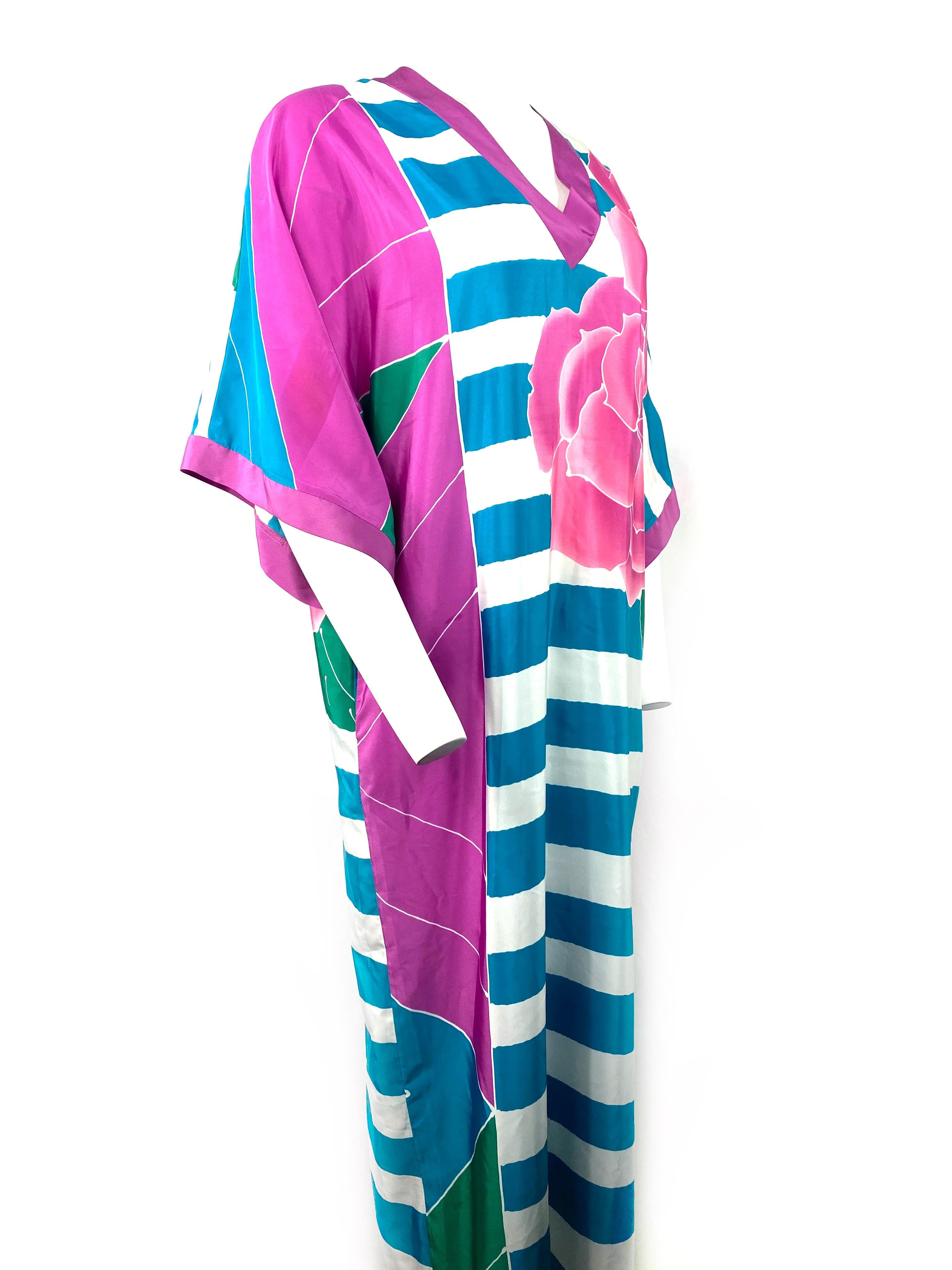 Oscar de la Renta - Robe longue tunique en soie multicolore en vente 4