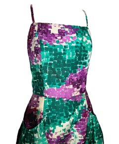 Oscar De La Renta Silk Purple Fit & Flare Dress W/ Maxi Shawl, 2010s