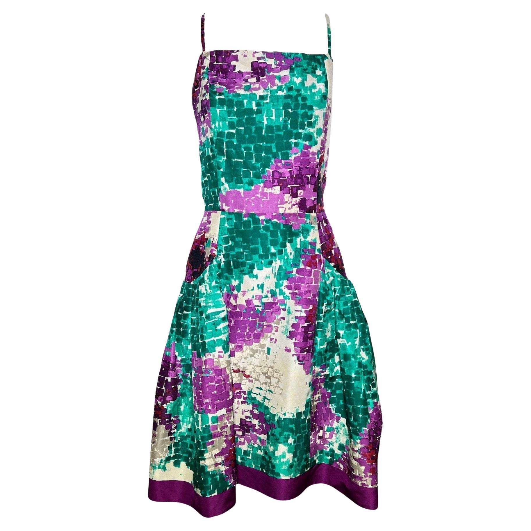 Oscar De La Renta Silk Purple Fit & Flare Dress W/ Maxi Shawl, 2010s en vente