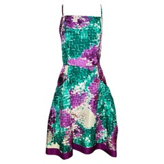 Oscar De La Renta Silk Purple Fit & Flare Dress W/ Maxi Shawl, 2010s