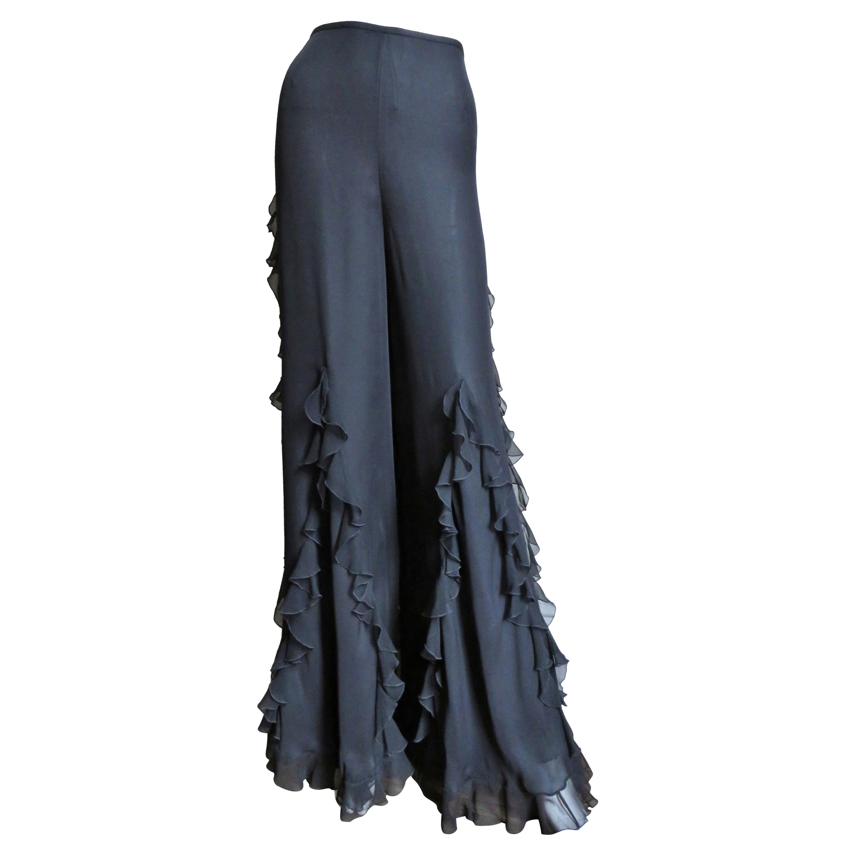 Oscar de la Renta Silk Ruffle Palazzo Pants