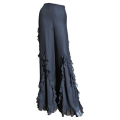 Oscar de la Renta Silk Ruffle Palazzo Pants